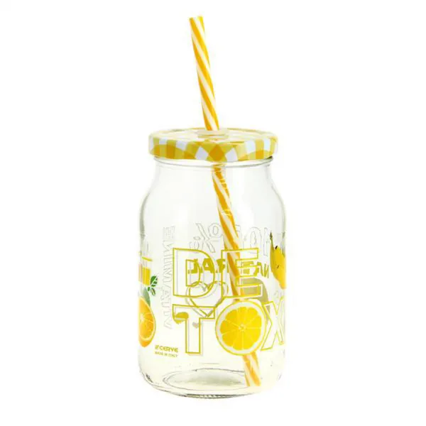 Sklenený pohár s viečkom a slamkou CERVE Detox 450ml