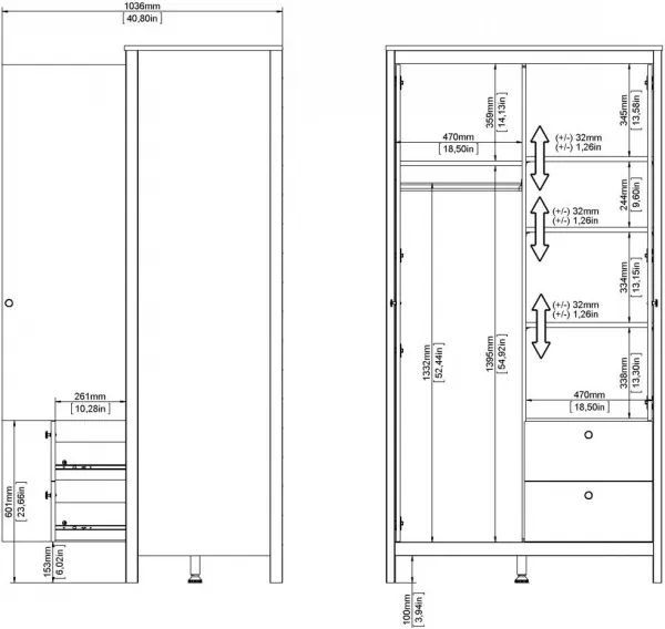 FALCO Šatníková skriňa Realty 102 cm so zrkadlom biela