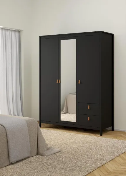 FALCO Šatníková skriňa Realty 150 cm so zrkadlom čierna