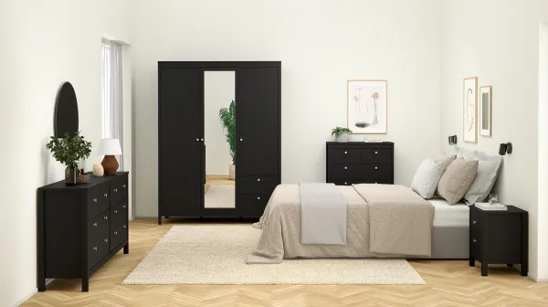 FALCO Šatníková skriňa Realty 150 cm so zrkadlom čierna