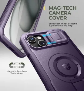 Dexnor MagSafe 360 Kickstand Camprotector obal iPhone 14 Plus / 15 Plus, fialový