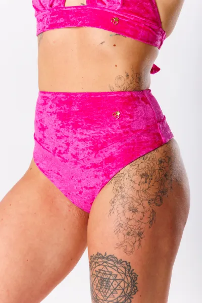 GoldBee Zamatové Plavky Brazílky S vysokým pasem Neon Pink Barva: Neon Pink, Velikost: S