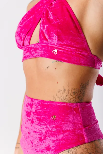 GoldBee Zamatové Plavky Brazílky S vysokým pasem Neon Pink Barva: Neon Pink, Velikost: S