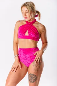 GoldBee Zamatové Plavky Brazílky S vysokým pasem Neon Pink Barva: Neon Pink, Velikost: S