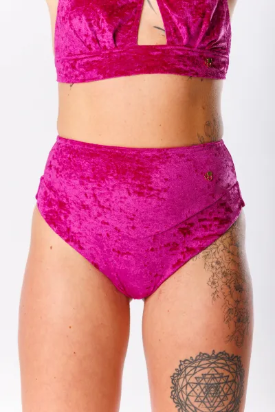 GoldBee Zamatové Plavky Brazílky S vysokým pasem Fuchsia Barva: Fuchsia, Velikost: S