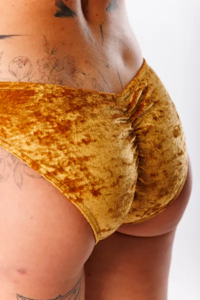 GoldBee Zamatové Plavky Nohavičky Gold Barva: Gold, Velikost: S