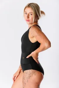GoldBee Jednodielne Sťahovacie Plavky Mesh Kalhotky Black Barva: Black, Velikost: M