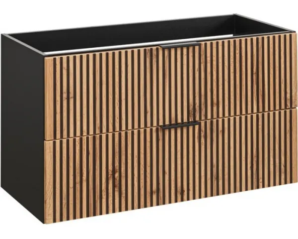 Comad Závěsná skříňka Casad Smile s deskou a umyvadlem 100 cm černá/dub wotan