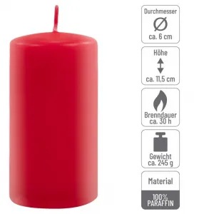 Sada stĺpových sviečok, 11,5 cm, Ø 6 cm, červená, 6 ks