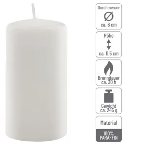 Sada stĺpových sviečok, 11,5 cm, Ø 6 cm, biela, 18 ks