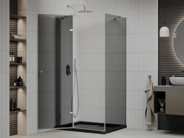 MEXEN/S - Roma sprchovací kút 80x100, grafit, chróm + čierna vanička so sifónom 854-080-100-01-40-4070