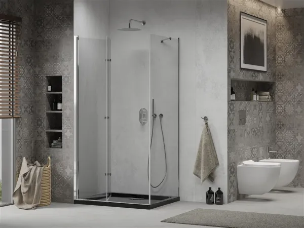 MEXEN/S - Lima sprchovací kút 80x120, transparent, chróm + čierna vanička so sifónom 856-080-120-01-00-4070