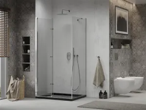 MEXEN/S - Lima sprchovací kút 80x120, transparent, chróm + čierna vanička so sifónom 856-080-120-01-00-4070