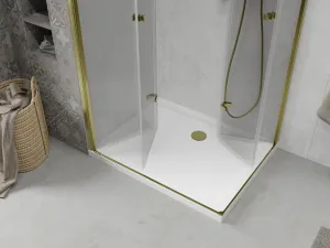 MEXEN/S - Lima Duo sprchovací kút 80x70, transparent, zlatá + vanička so sifónom 856-080-070-50-02-4010G