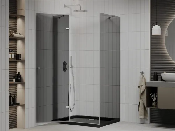 MEXEN/S - Roma sprchovací kút 120x90, grafit, chróm + čierna vanička so sifónom 854-120-090-01-40-4070
