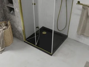 MEXEN/S - Lima sprchový kút zalamovacie dvere 90 x 90, transparent, zlatý + Flat čierna vanička so sifónom 856-090-090-50-00-4070G