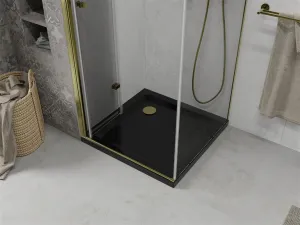 MEXEN/S - Lima sprchový kút zalamovacie dvere 90 x 90, transparent, zlatý + Flat čierna vanička so sifónom 856-090-090-50-00-4070G