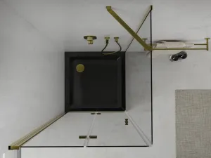 MEXEN/S - Lima sprchový kút zalamovacie dvere 90 x 90, transparent, zlatý + Flat čierna vanička so sifónom 856-090-090-50-00-4070G