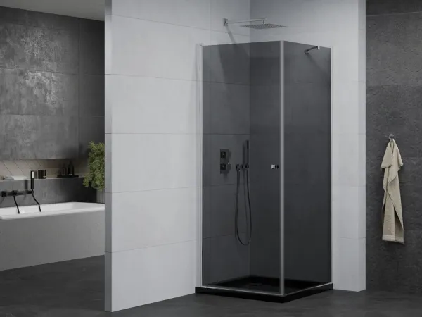 MEXEN/S - Pretória sprchovací kút 80x80, grafit, chróm + sprchová vanička vrátane sifónu 852-080-080-01-40-4070