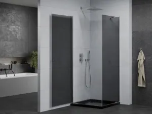 MEXEN/S - Pretória sprchovací kút 80x80, grafit, chróm + sprchová vanička vrátane sifónu 852-080-080-01-40-4070