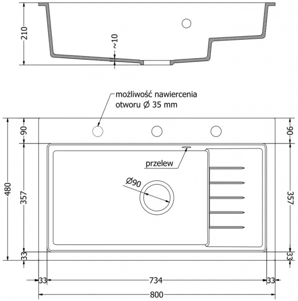 MEXEN MEXEN - Omar granitový drez 800 x 480 mm, sivá, sifón chróm 6520801005-71