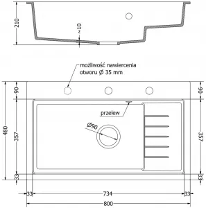 MEXEN MEXEN - Omar granitový drez 800 x 480 mm, sivá, sifón chróm 6520801005-71