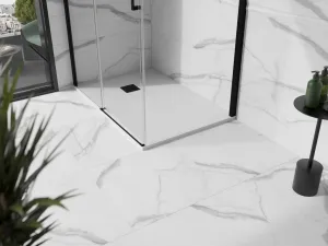 MEXEN/S - Stone+ obdĺžniková sprchová vanička 100 x 70, biela, mriežka čierna 44107010-B