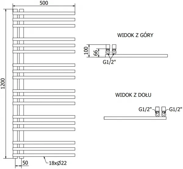 MEXEN - Neptún vykurovací rebrík/radiátor 1200 x 500 mm, 360 W, chróm W101-1200-500-00-01