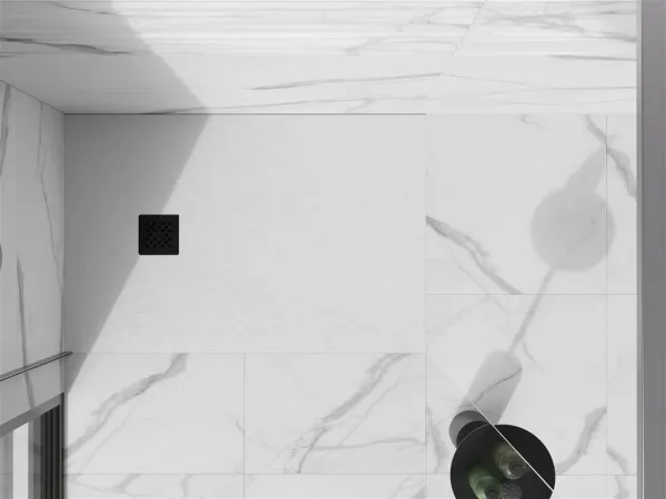 MEXEN/S - Stone+ obdĺžniková sprchová vanička 100 x 80, biela, mriežka čierna 44108010-B