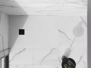 MEXEN/S - Stone+ obdĺžniková sprchová vanička 100 x 80, biela, mriežka čierna 44108010-B