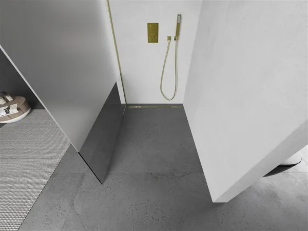 MEXEN/S - Kioto Sprchová zástena WALK-IN 70 x 200, transparent/dekor 8 mm, zlatá kartáčovaná 800-070-101-55-35