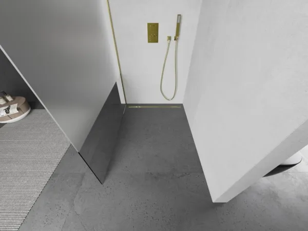 MEXEN/S - Kioto L Sprchová zástena WALK-IN 70 x 200, transparent/dekor, zlatá 800-070-103-50-35
