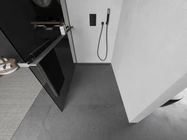 MEXEN/S - Kioto+ Sprchová zástena WALK-IN s poličkou a držiakom uterákov 120 x 200, grafit, grafit metal 800-120-121-95-40