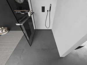 MEXEN/S - Kioto+ Sprchová zástena WALK-IN s poličkou a držiakom uterákov 120 x 200, čierny vzor, grafit metal 800-120-121-95-77