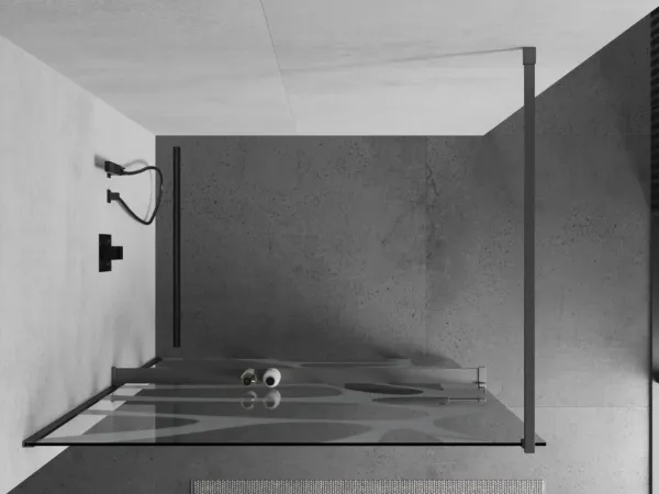 MEXEN/S - Kioto+ Sprchová zástena WALK-IN s poličkou a držiakom uterákov 80 x 200, biely vzor, grafit metal 800-080-121-95-97