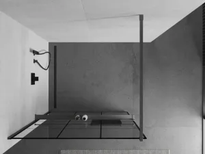 MEXEN/S - Kioto+ Sprchová zástena WALK-IN s poličkou a držiakom uterákov 100 x 200, čierny vzor, grafit metal 800-100-121-95-77
