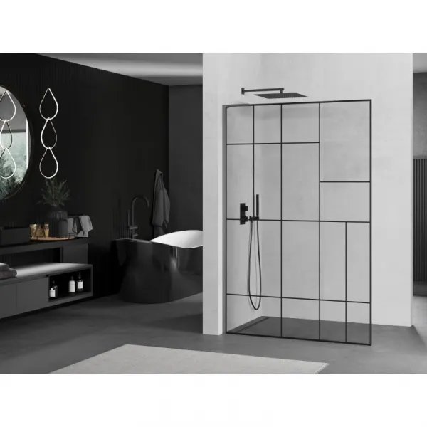 MEXEN/S - Kioto L Sprchová zástena WALK-IN 70 x 200, čierny vzor, grafit metal 800-070-103-95-78