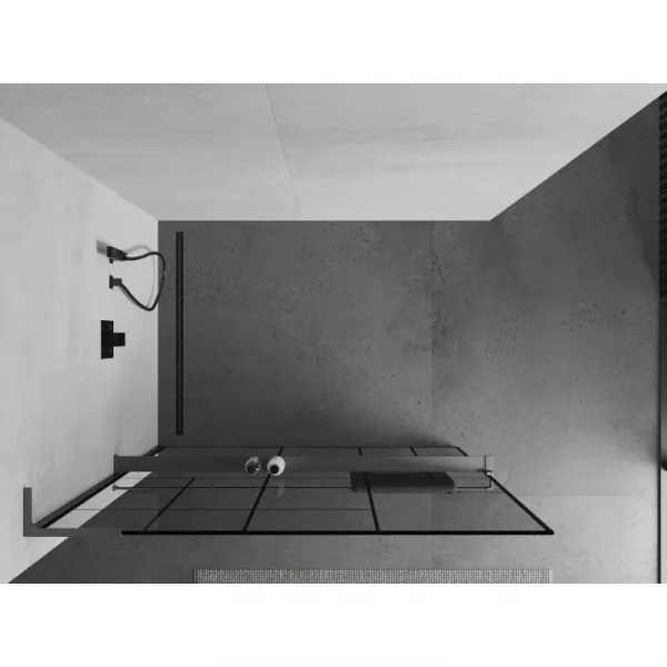 MEXEN/S - Kioto+ L Sprchová zástena WALK-IN s poličkou a držiakom uterákov 80 x 200, čierny vzor, grafit metal 800-080-123-95-78