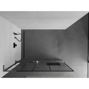 MEXEN/S - Kioto+ L Sprchová zástena WALK-IN s poličkou a držiakom uterákov 80 x 200, čierny vzor, grafit metal 800-080-123-95-78