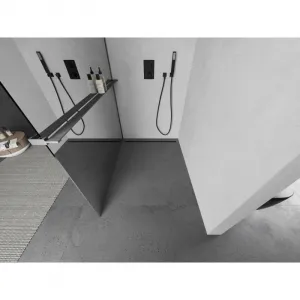 MEXEN/S - Kioto+ L Sprchová zástena WALK-IN s poličkou a držiakom uterákov 70 x 200, zrkadlové, grafit metal 800-070-123-95-50