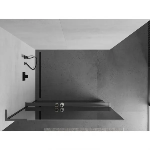 MEXEN/S - Kioto+ L Sprchová zástena WALK-IN s poličkou a držiakom uterákov 70 x 200, zrkadlové, grafit metal 800-070-123-95-50