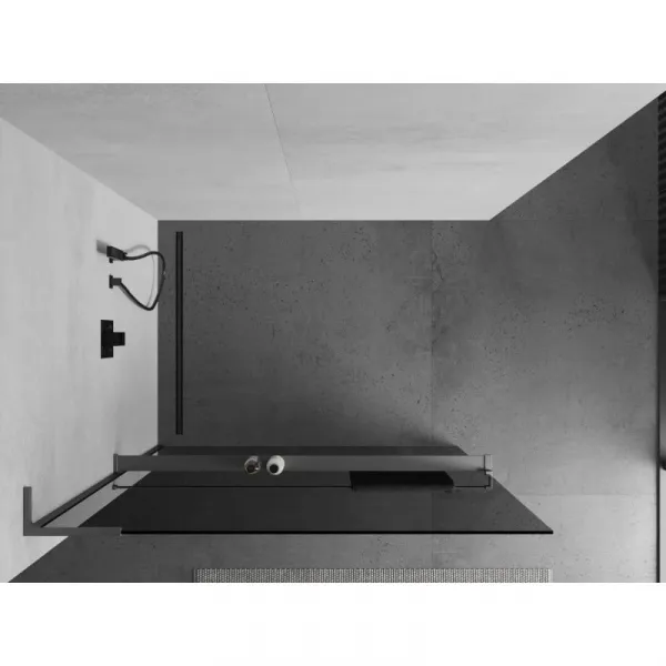 MEXEN/S - Kioto+ L Sprchová zástena WALK-IN s poličkou a držiakom uterákov 70 x 200, grafit, grafit metal 800-070-123-95-40
