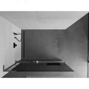 MEXEN/S - Kioto+ L Sprchová zástena WALK-IN s poličkou a držiakom uterákov 70 x 200, grafit, grafit metal 800-070-123-95-40