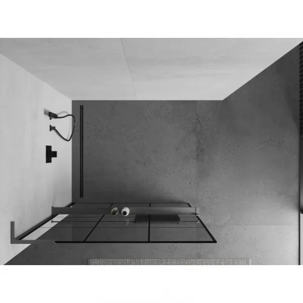 MEXEN/S - Kioto+ L Sprchová zástena WALK-IN s poličkou a držiakom uterákov 120 x 200, čierny vzor, grafit metal 800-120-123-95-77