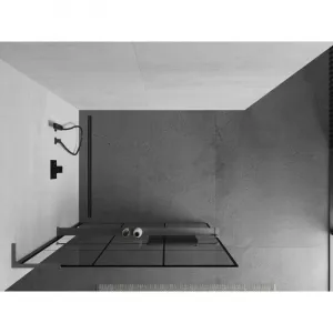MEXEN/S - Kioto+ L Sprchová zástena WALK-IN s poličkou a držiakom uterákov 120 x 200, čierny vzor, grafit metal 800-120-123-95-77