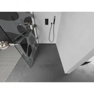MEXEN/S - Kioto+ L Sprchová zástena WALK-IN s poličkou a držiakom uterákov 100 x 200, biely vzor, grafit metal 800-100-123-95-97