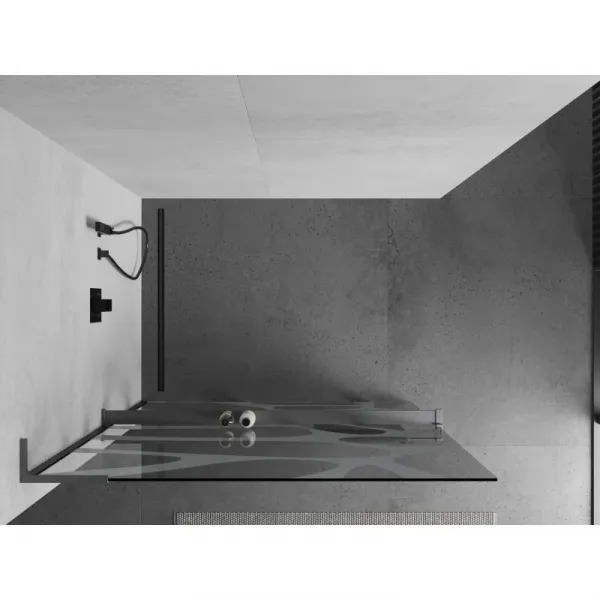 MEXEN/S - Kioto+ L Sprchová zástena WALK-IN s poličkou a držiakom uterákov 80 x 200, biely vzor, grafit metal 800-080-123-95-97