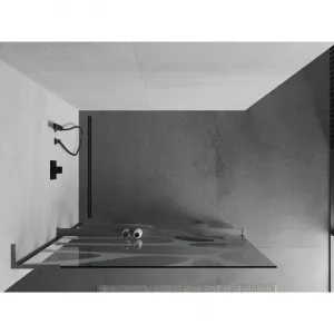 MEXEN/S - Kioto+ L Sprchová zástena WALK-IN s poličkou a držiakom uterákov 80 x 200, biely vzor, grafit metal 800-080-123-95-97