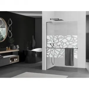 MEXEN/S - Kioto+ L Sprchová zástena WALK-IN s poličkou a držiakom uterákov 80 x 200, biely vzor, grafit metal 800-080-123-95-85