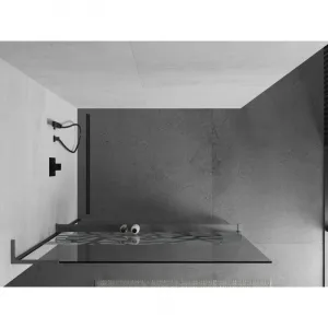 MEXEN/S - Kioto+ L Sprchová zástena WALK-IN s poličkou a držiakom uterákov 80 x 200, biely vzor, grafit metal 800-080-123-95-85